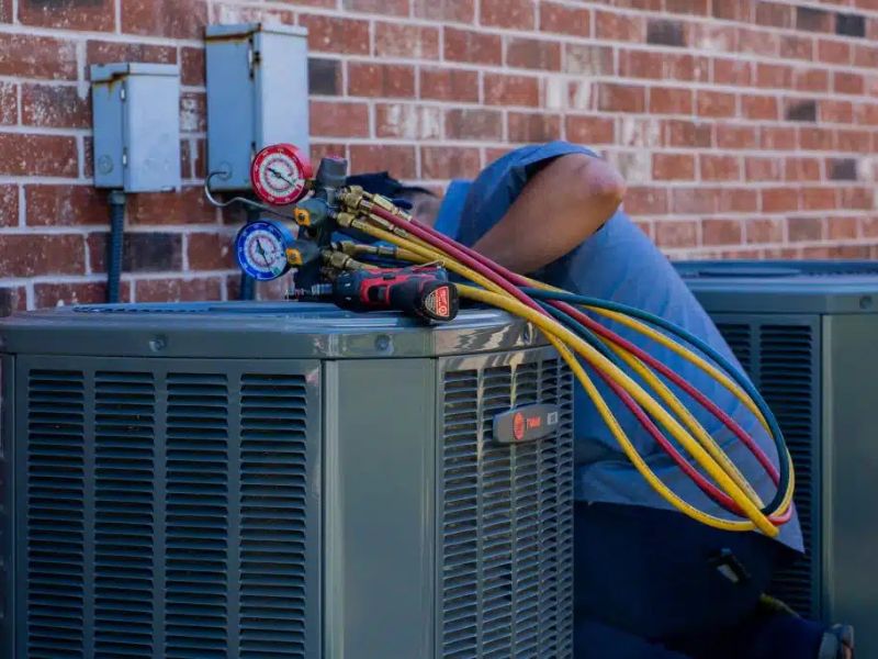 Indoor air handler with accessible service panel